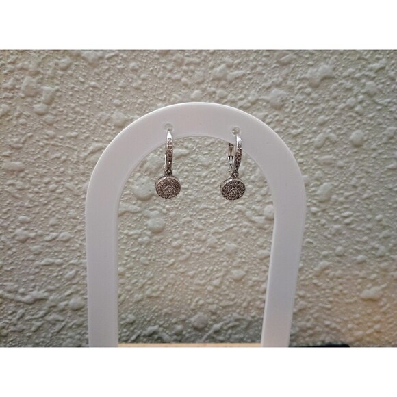 Cubic Zirconia Small Loop Round Silver Earring For Pierced Ears - Picture 3 of 6